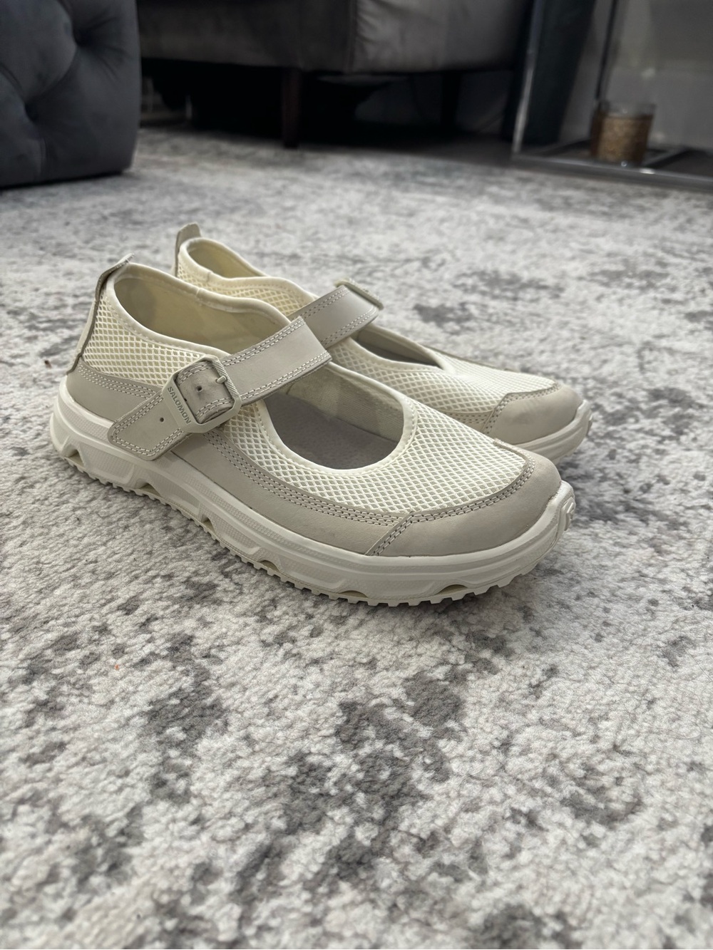 Salomon Cream Mesh Mary Jane-Style Trail Sneaker